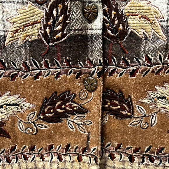 VTG 90s Embroidered Leaf Vest M Brown Plaid Wool Grandmacore Dark Academia - Picture 17 of 17